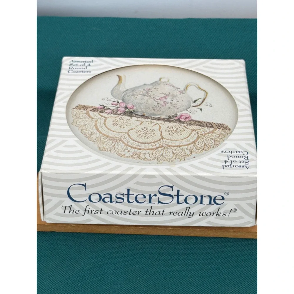 CoasterStone Sandy Lynam Clough Teapot Absorbent Stone Coasters Set of 4‎ Round